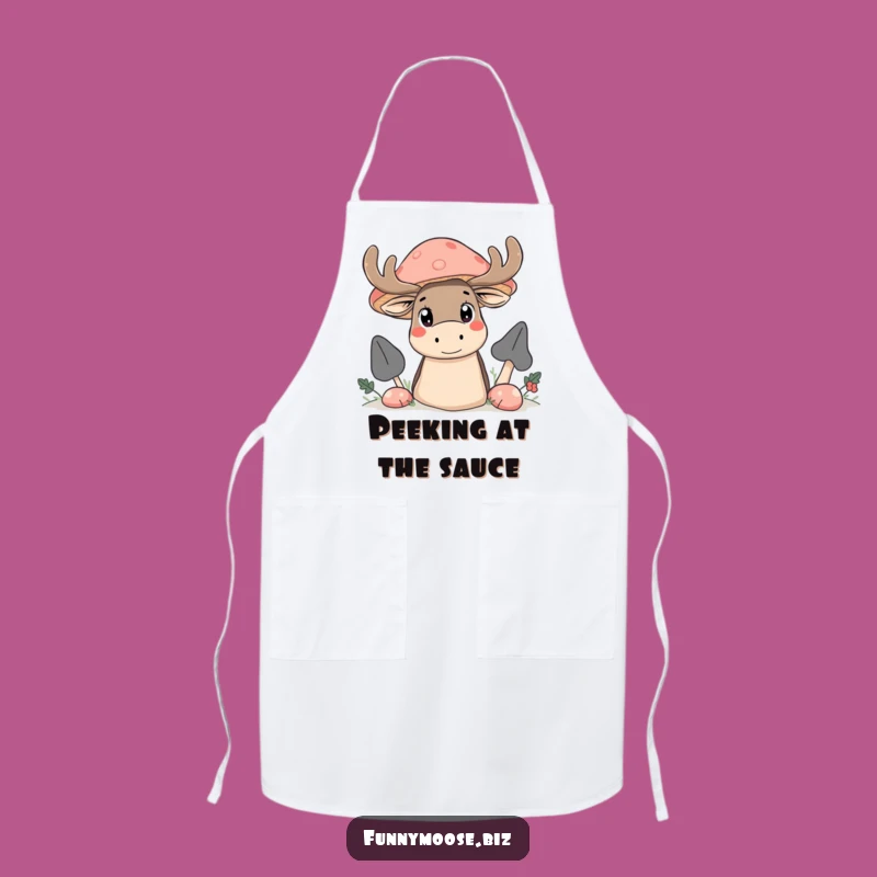 Funny Kawaii Moose Apron - Kitchen Mushroom Peek Chef Gift