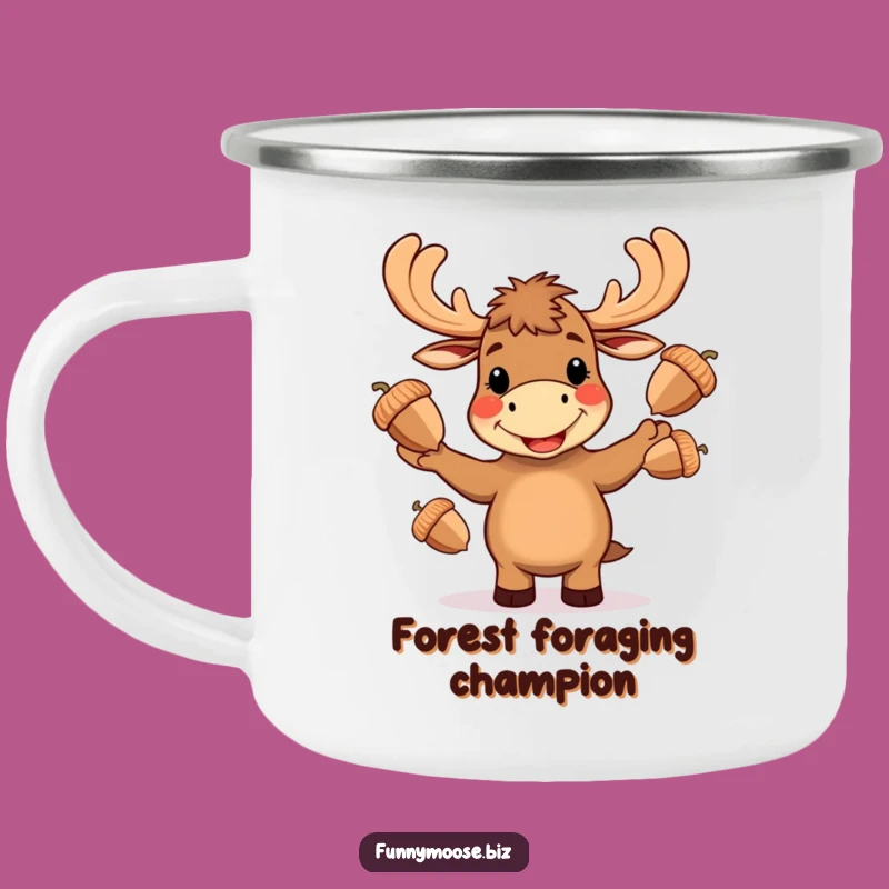 Funny Kawaii Moose Enamel Mug - Acorn Juggling Campfire Gift