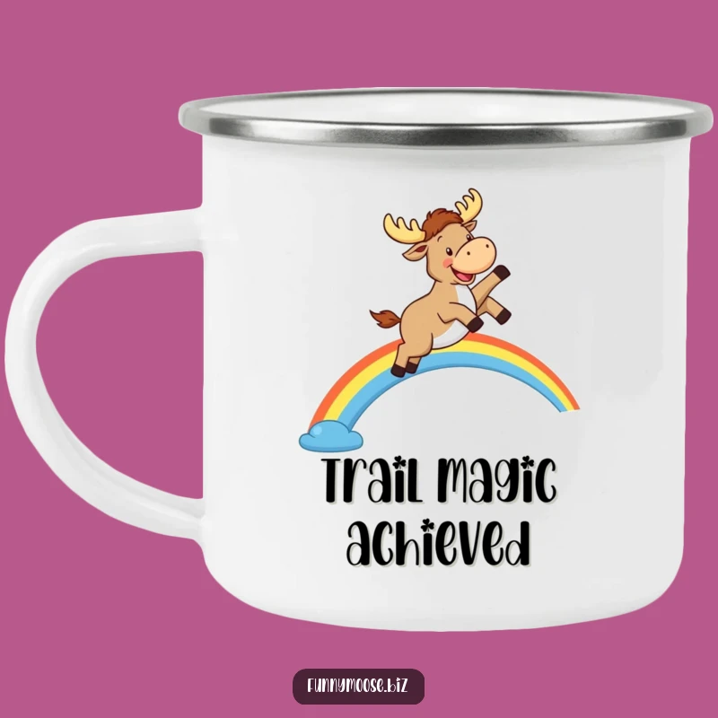 Funny Kawaii Moose Rainbow Leap Camping Mug: Adventure Awaits with Joy!