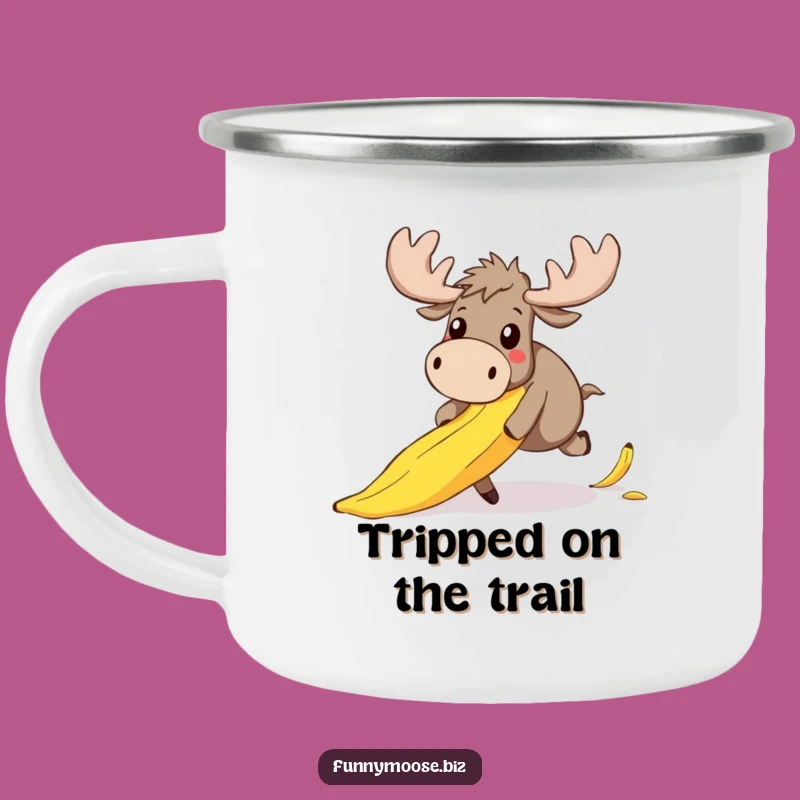 Funny Moose Camping Mug: Clumsy Kawaii Adventure, Banana Mishap, Humorous Gift