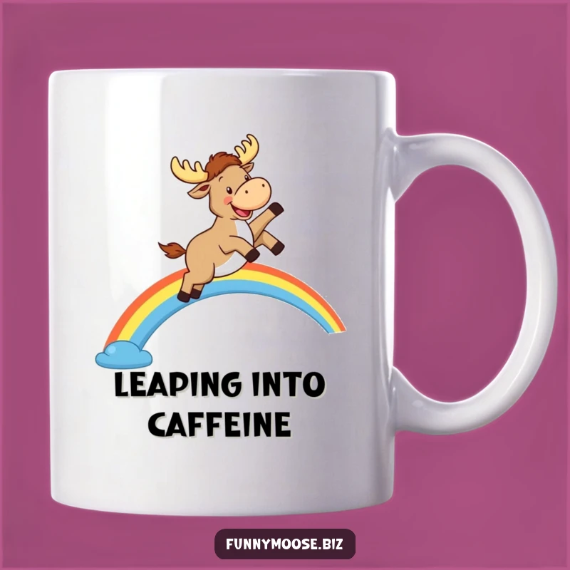 Funny Kawaii Moose Rainbow Leap Mug: The Happiest Gift for Optimists!