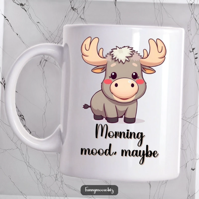Funny Kawaii Moose Mug: A moose comically blows a raspberry with puffed cheeks, sassy drinkware gift.