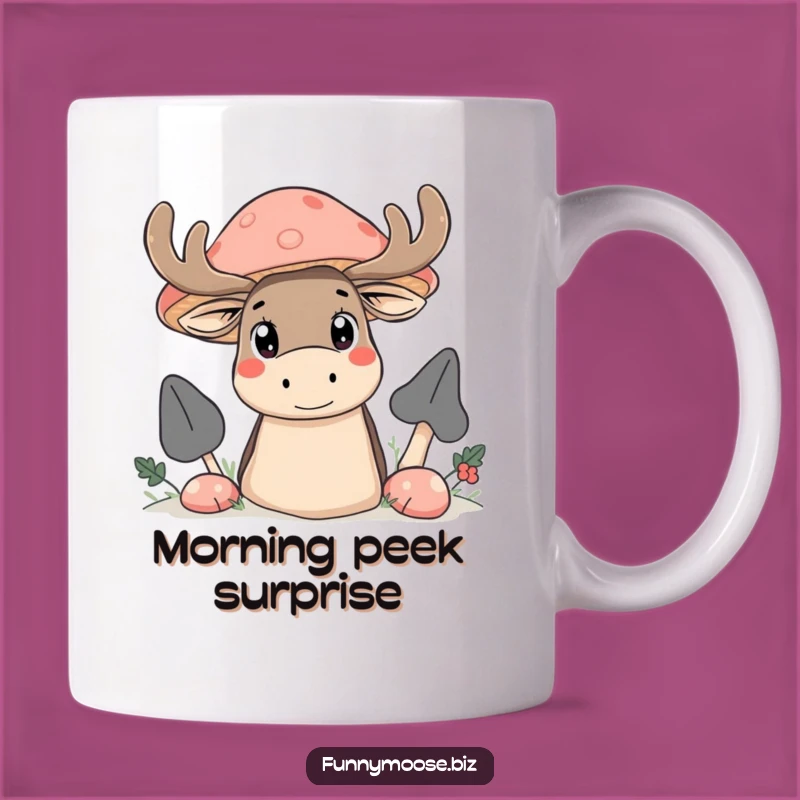 Funny Kawaii Moose Mushroom Mug - Curious Eyes Woodland Peek Gift