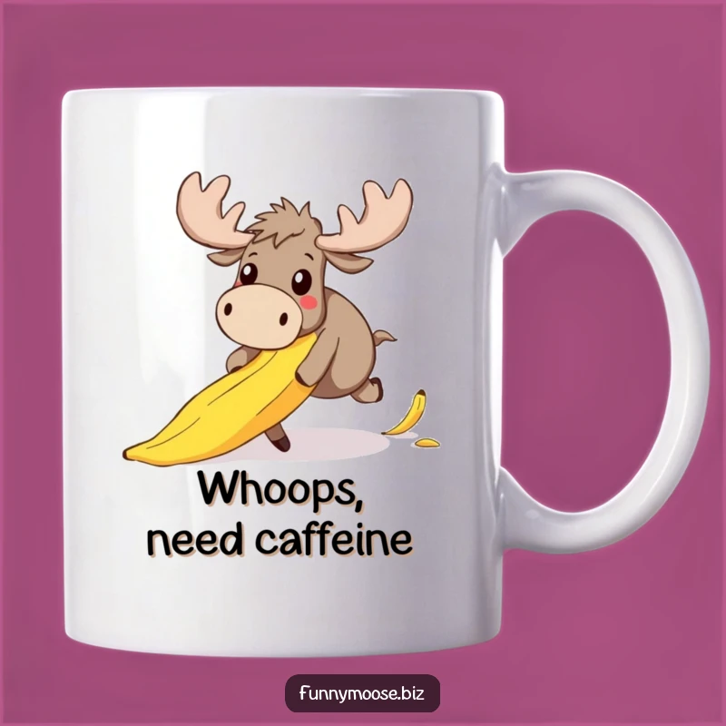 Funny Moose Mug: Clumsy Kawaii Banana Trip, Surprised, Humorous Gift