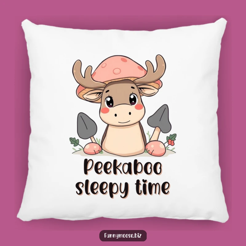 Funny Kawaii Moose Pillow - Cozy Mushroom Peek Cushion Gift