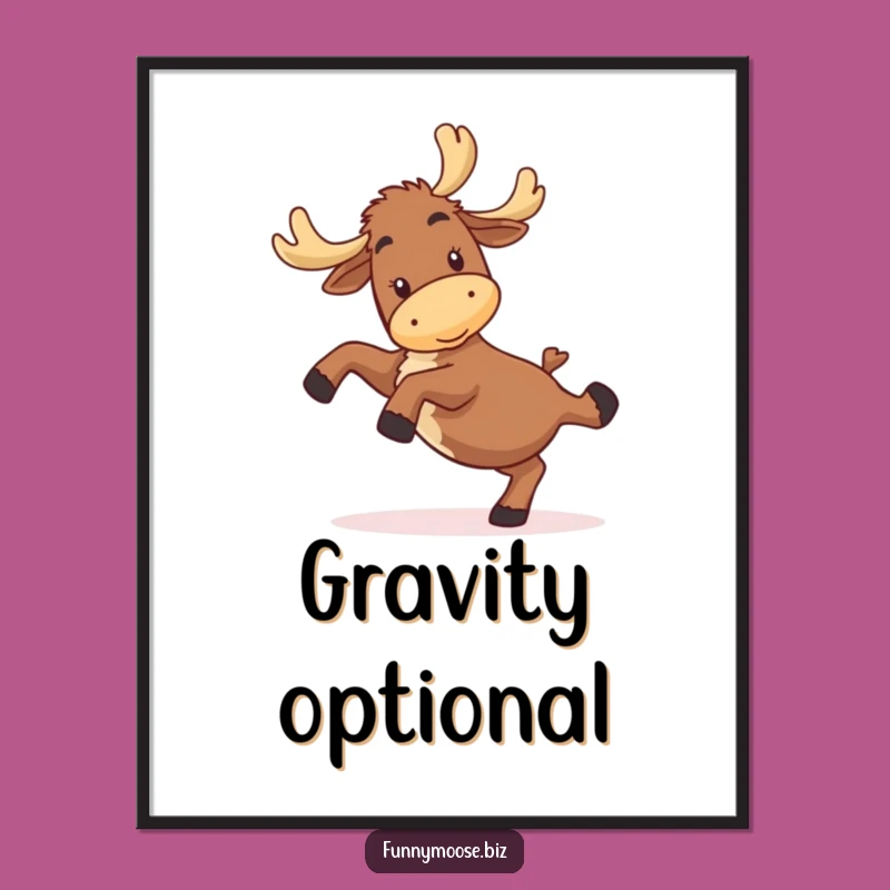 Funny Kawaii Moose Cartwheel Digital Art: Printable Joyful Cartoon Decor