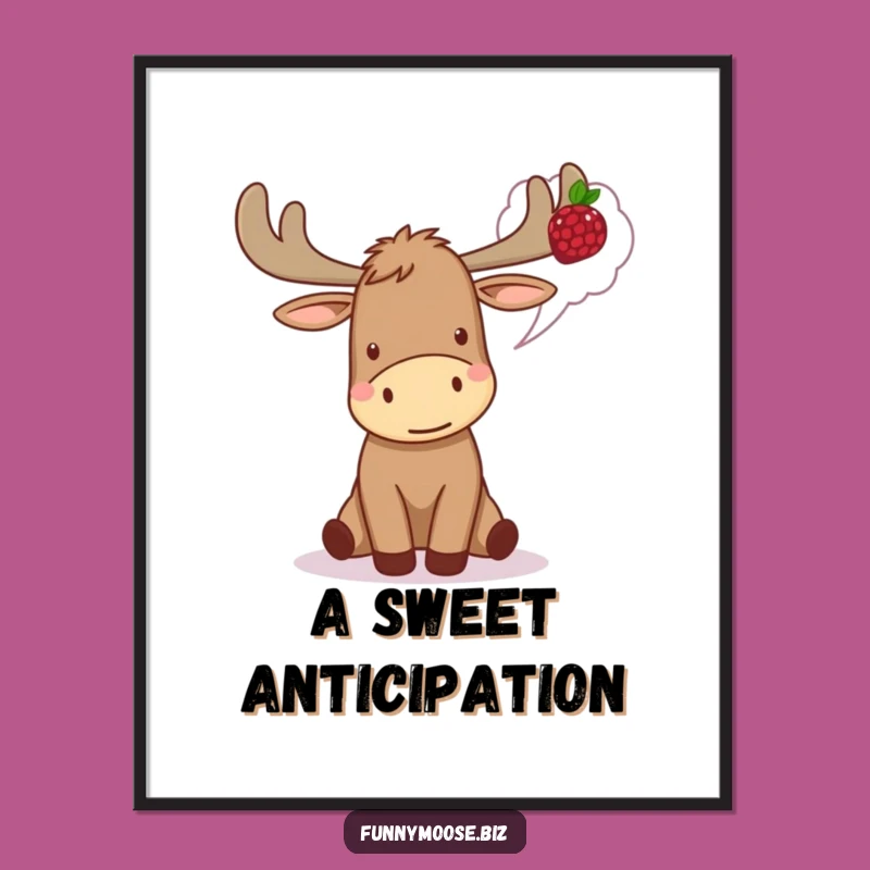Funny Kawaii Moose Digital Art - Berry Excitement Scene, Humorous Decor