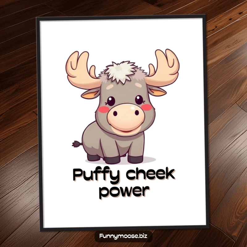 Funny Kawaii Moose Digital Art: A moose blows a raspberry with puffed cheeks, printable sassy illustration.