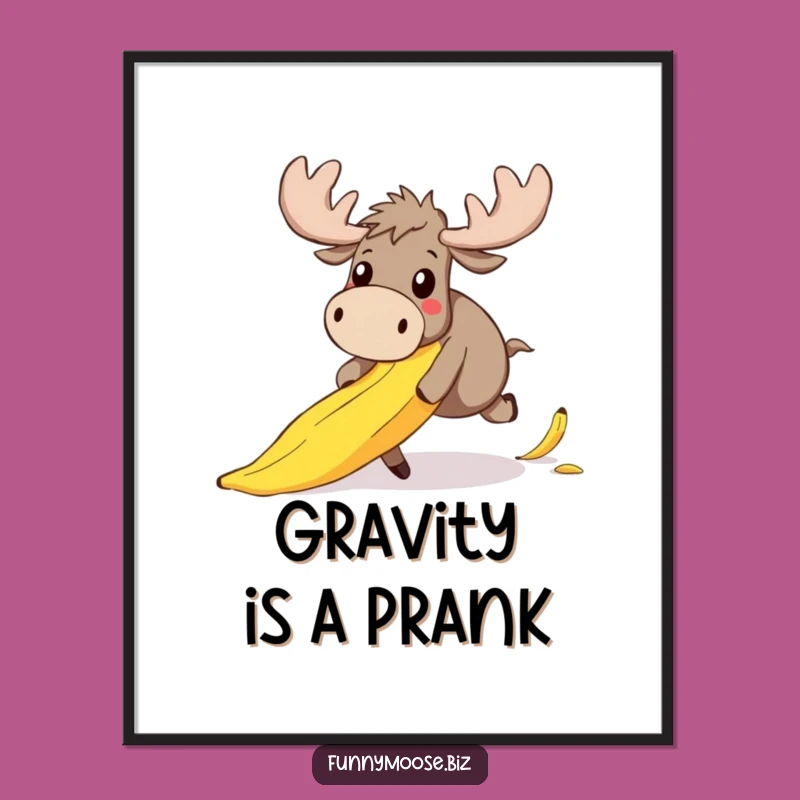 Funny Moose Digital Art: Clumsy Kawaii Trip, Surprised Expression, Humorous Gift