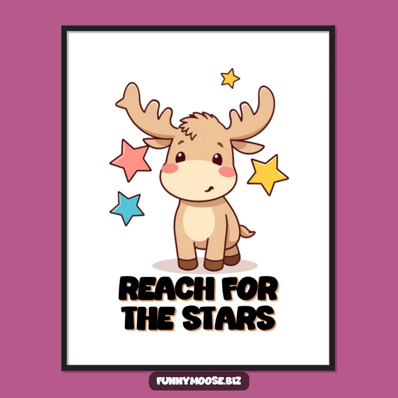 Funny Kawaii Moose Juggling Stars Poster: Adorn Your Walls with Whimsical Humor!