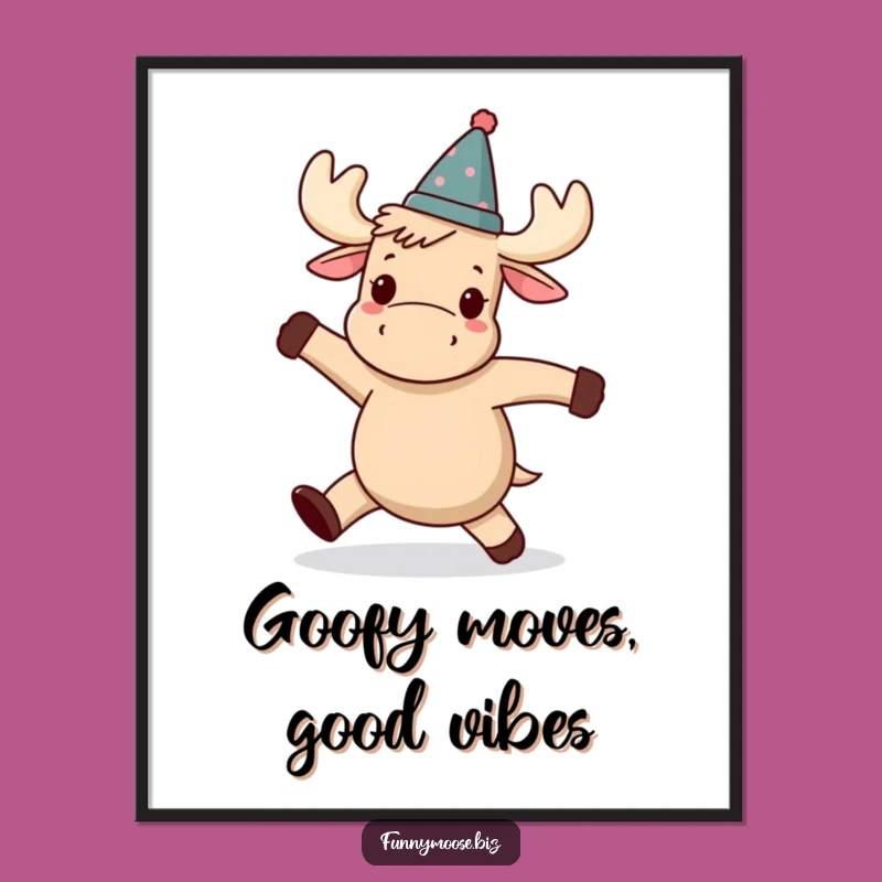 Funny Kawaii Moose Poster - Wobbly Dance Wall Art Gift