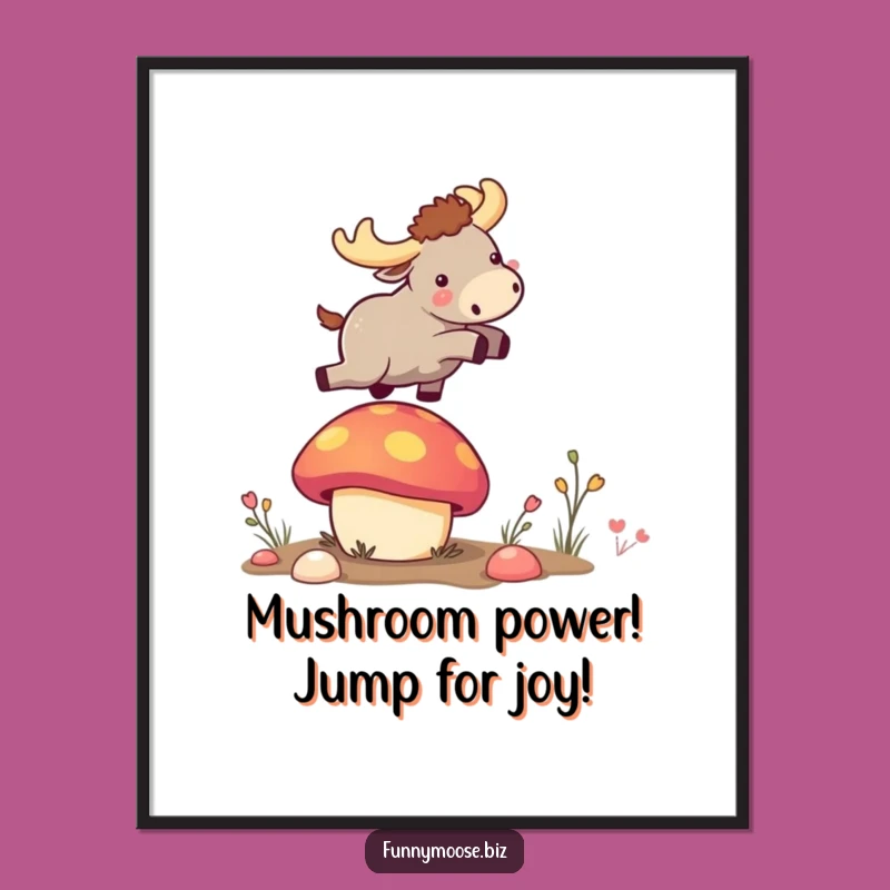 Funny Free Printable Wall Art: Kawaii Moose Bouncing on Mushroom for Playful Downloadable Decor