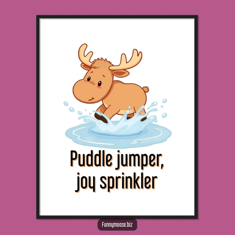 Funny Free Printable Wall Art: Kawaii Moose Puddle Splash - Whimsical Decor