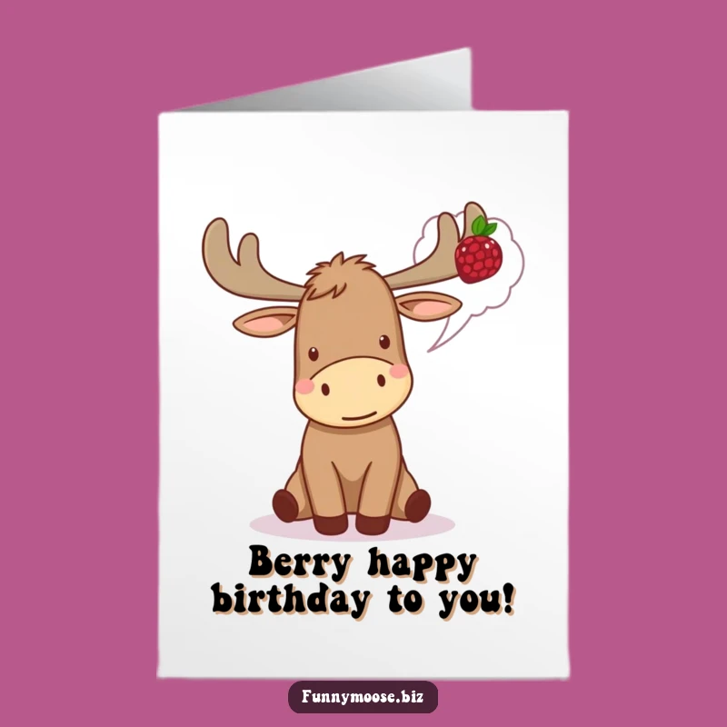 Free Printable Birthday Card: Kawaii Moose Berry Excitement - Funny Downloadable Gift