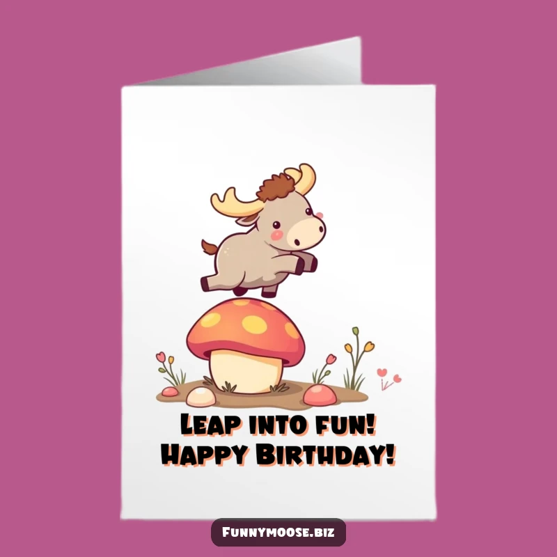 Free Printable Birthday Card: Kawaii Moose Bouncing for Funny Downloadable Birthday Wishes
