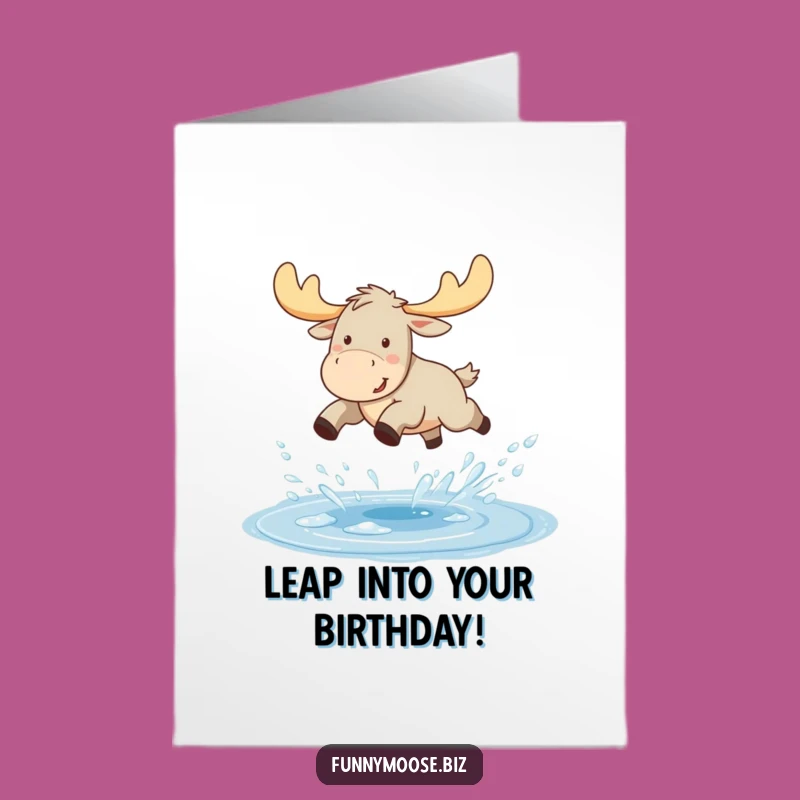 Free Printable Birthday Card: Joyful Kawaii Moose Jumping - Fun Downloadable Gift