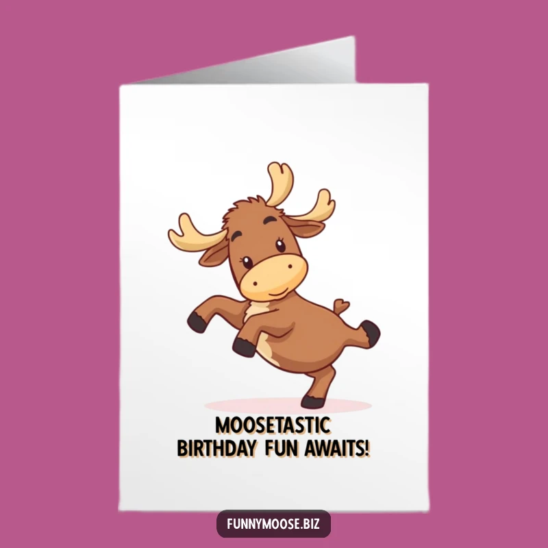 Free Printable Birthday Card: Funny Moose Cartwheel Design for a Hilarious Downloadable Gift