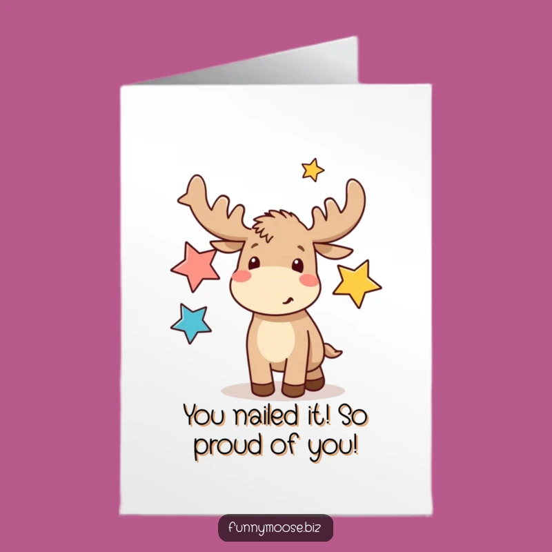 Free Printable Congrats Card: Kawaii Moose Juggles Stars for a Funny Downloadable Celebration