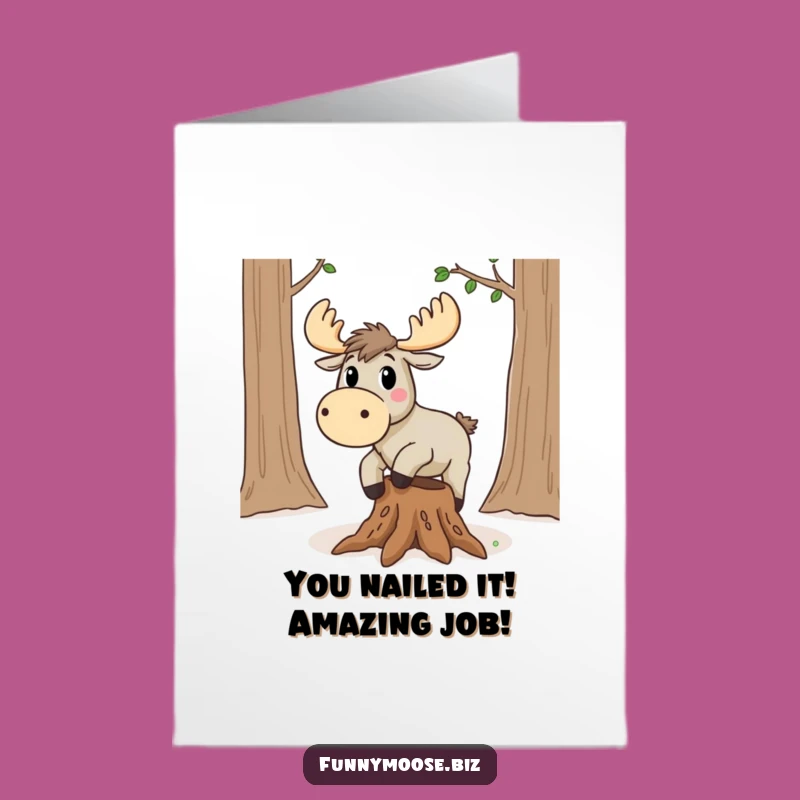 Free Printable Kawaii Moose Congrats Card: Funny Tripping Moose Downloadable Gift