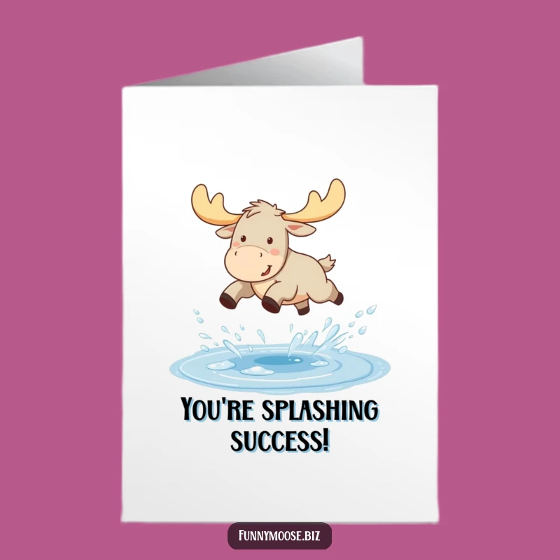 Free Printable Congrats Card: Joyful Kawaii Moose Leap - Energetic Downloadable Gift