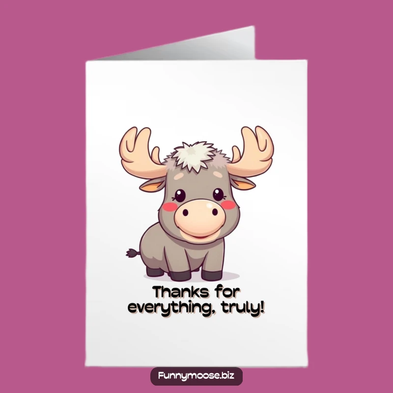 Free Printable Kawaii Moose Thank You Card: Comical Raspberry Moose Downloadable