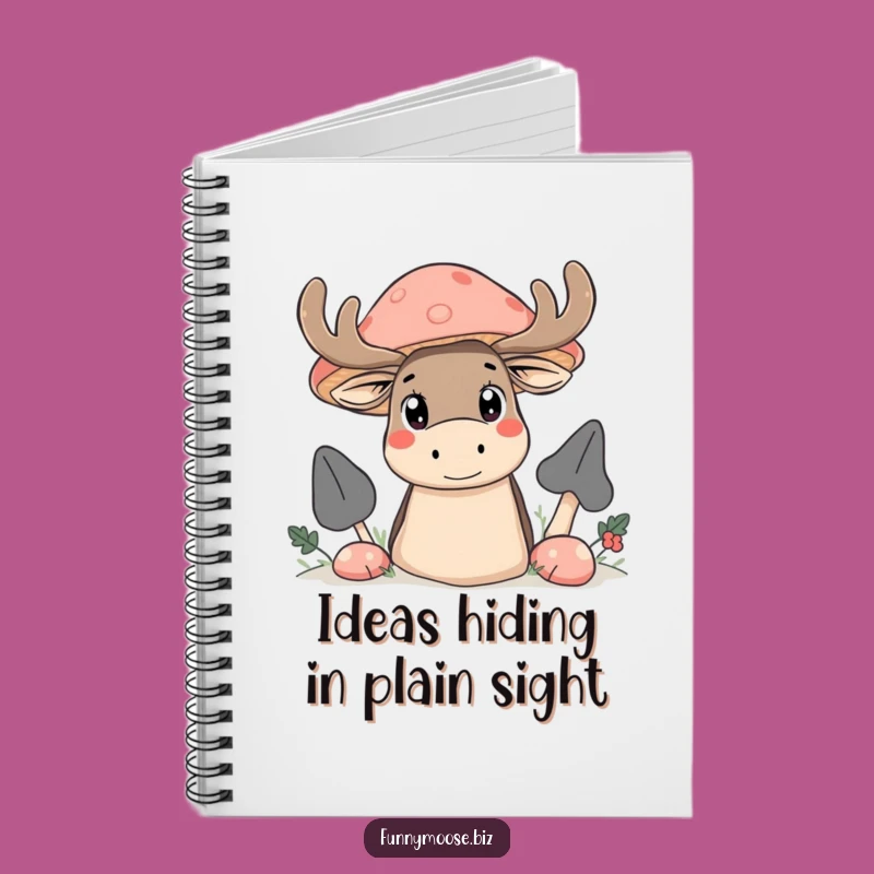 Funny Kawaii Moose Notebook - Mushroom Peek Journal Gift