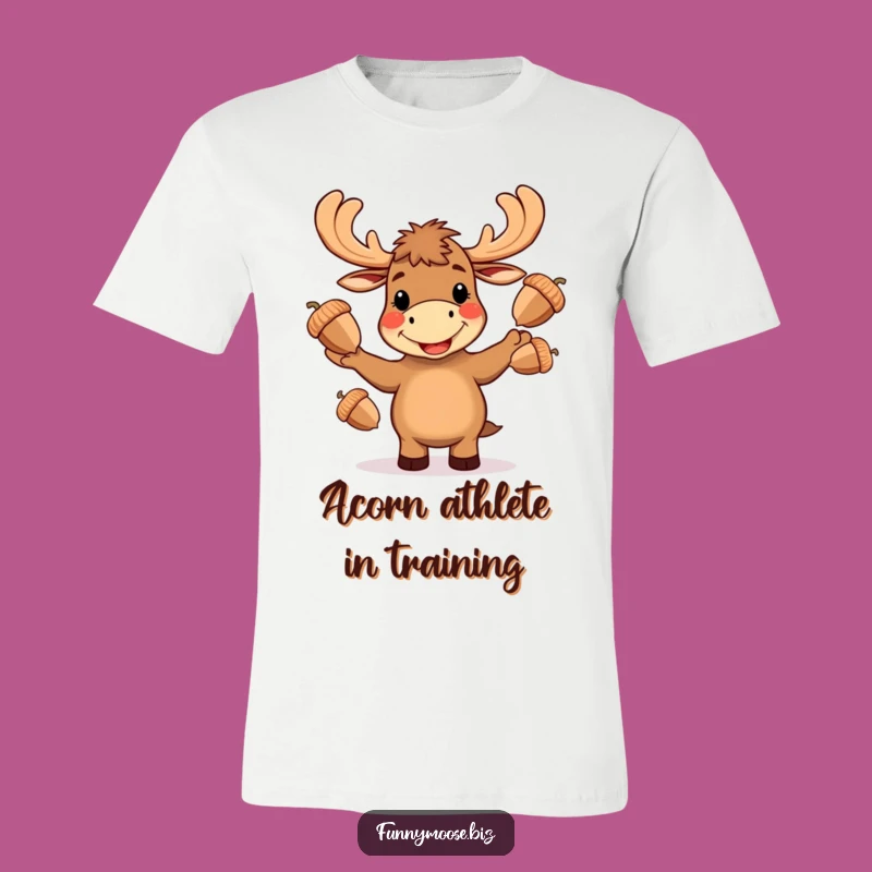 Funny Kawaii Moose T-Shirt - Whimsical Acorn Juggling Tee for Gift