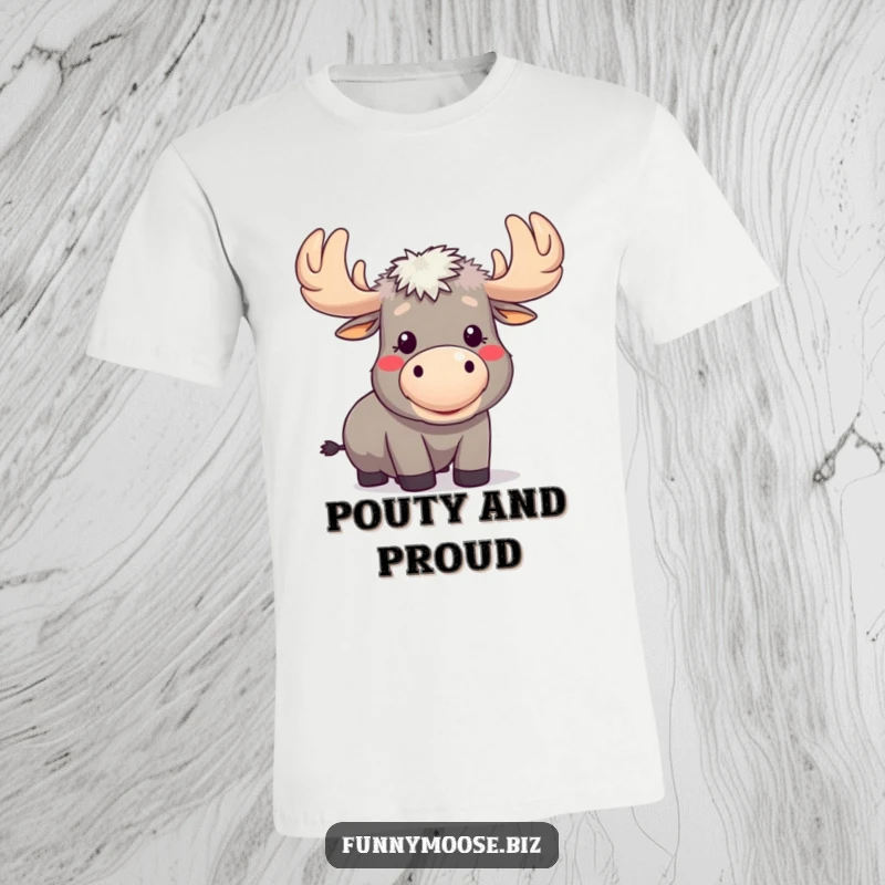 Funny Kawaii Moose T-Shirt: A moose comically blows a raspberry, puffed cheeks, apparel for playful people.